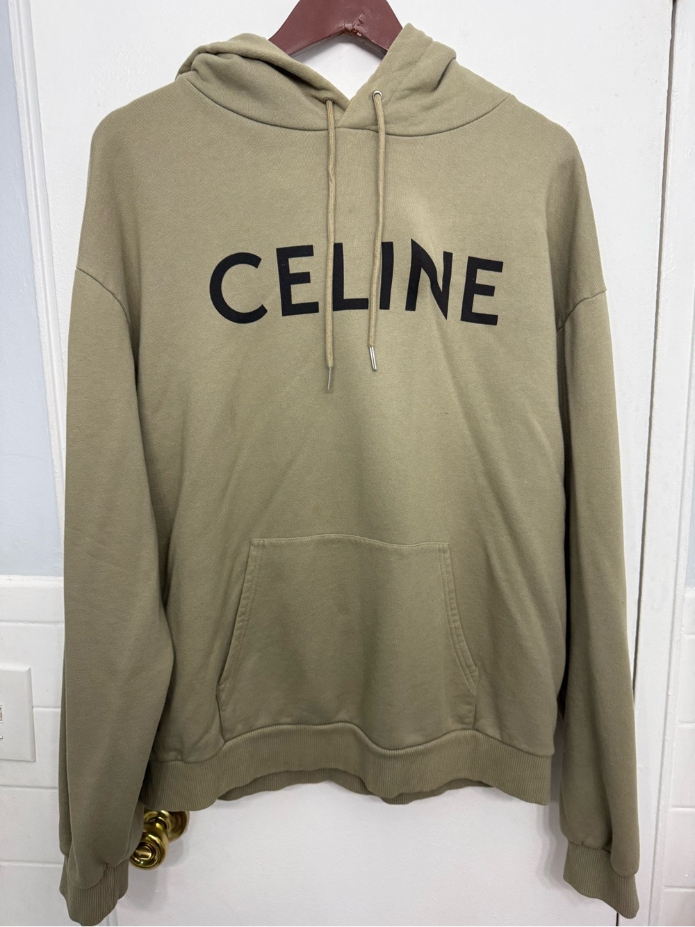 Celine Men's Olive Green Logo Hoodie